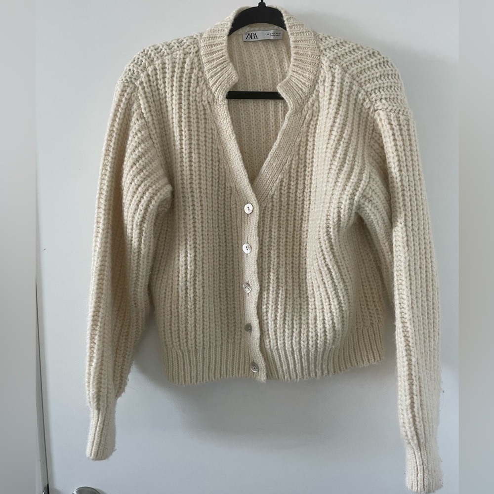 Zara Cream Chunky Knit Button-Up Cardigan